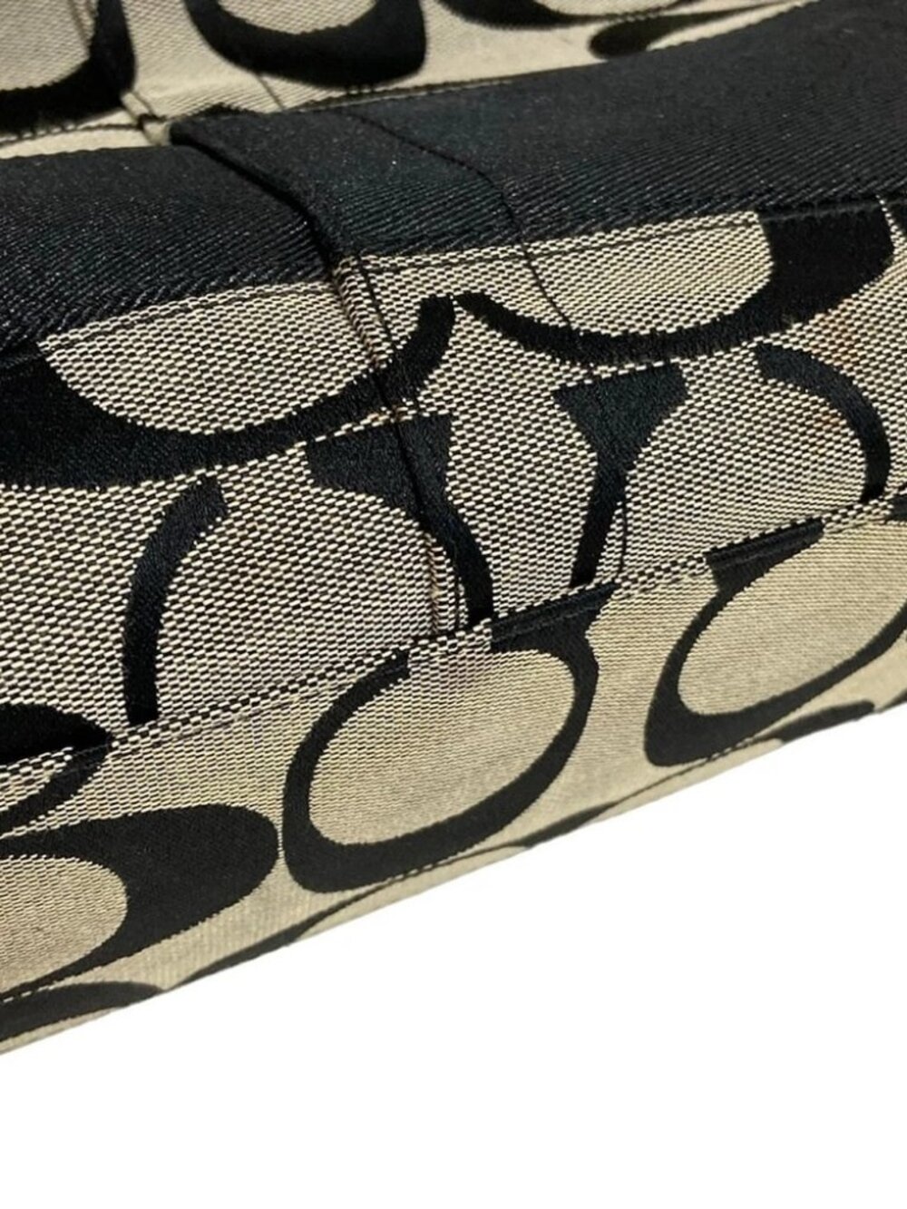 COACH F13548 Black Beige Leather Jacquard Shoulder Bag - Picture 8 of 12